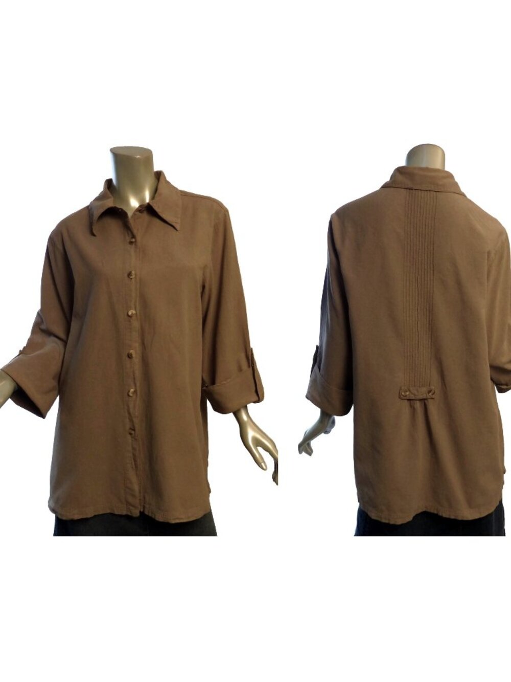Ecuador Magic Mountain Pin Tuck Back Top Medium Beige 100% Cotton Button Down
